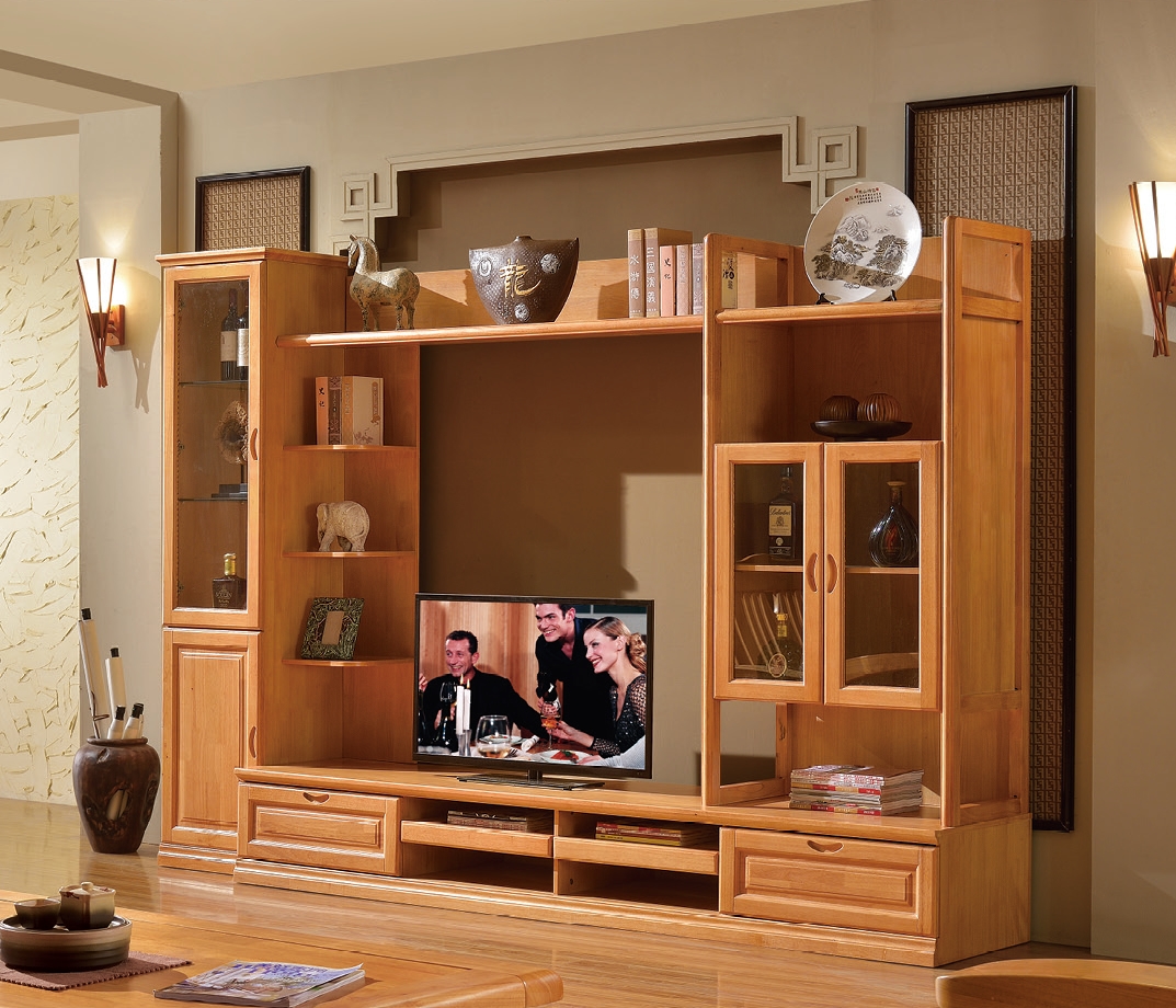 客厅新中式大型实木电视柜效果图设计- 中国风