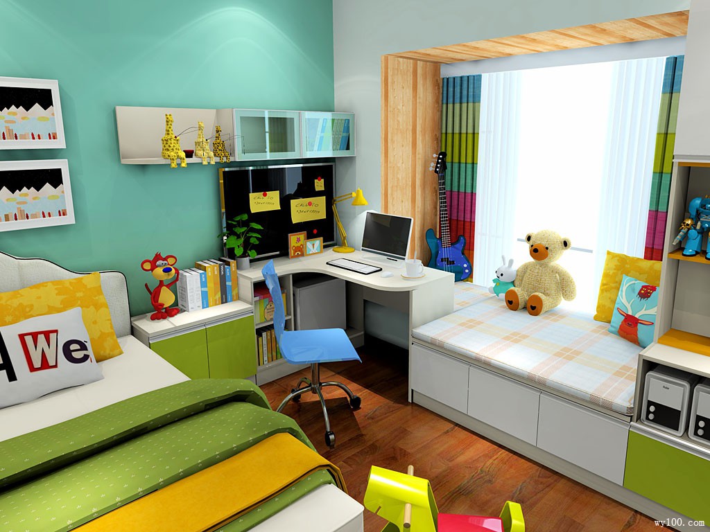 儿童房双人床装修效果图 14㎡飘窗利用采光